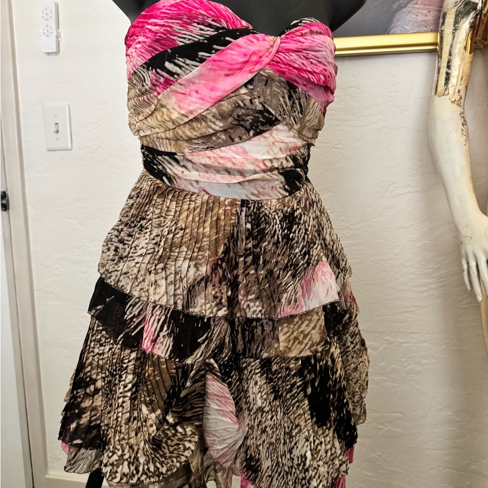 DVF Pink and Brown Strapless Dress